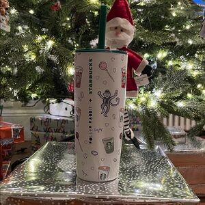 NWT Starbucks x Roller Rabbit White Tumbler with Green Straw